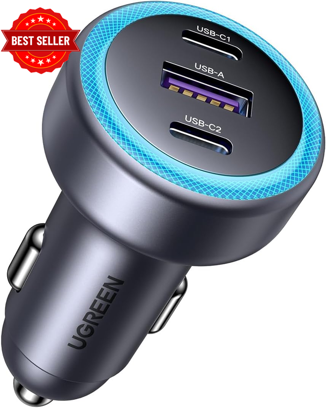 30W USB C Car Charger, 3 in 1 Cigarette Lighter Adapter | PD 30W, PPS 25W, QC 18