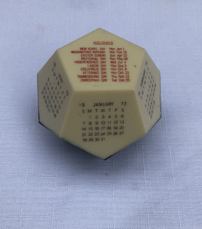 Vintage 1973 Hexagon 2 Tone Brown Off White Color Calendar Plastic Beads Inside