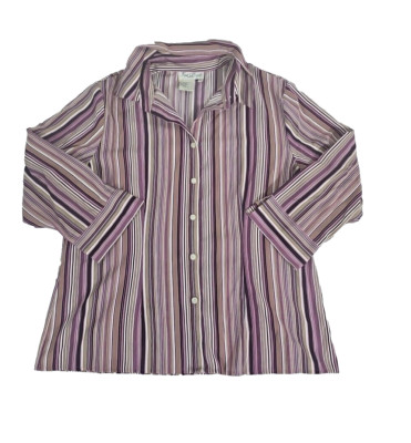 vintage womans fred david Large Shirt stretch Made In macau Stripe Multi-Color