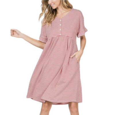 NWOT ces femme womens striped tunic dress relaxed fit Casual rust White  Medium