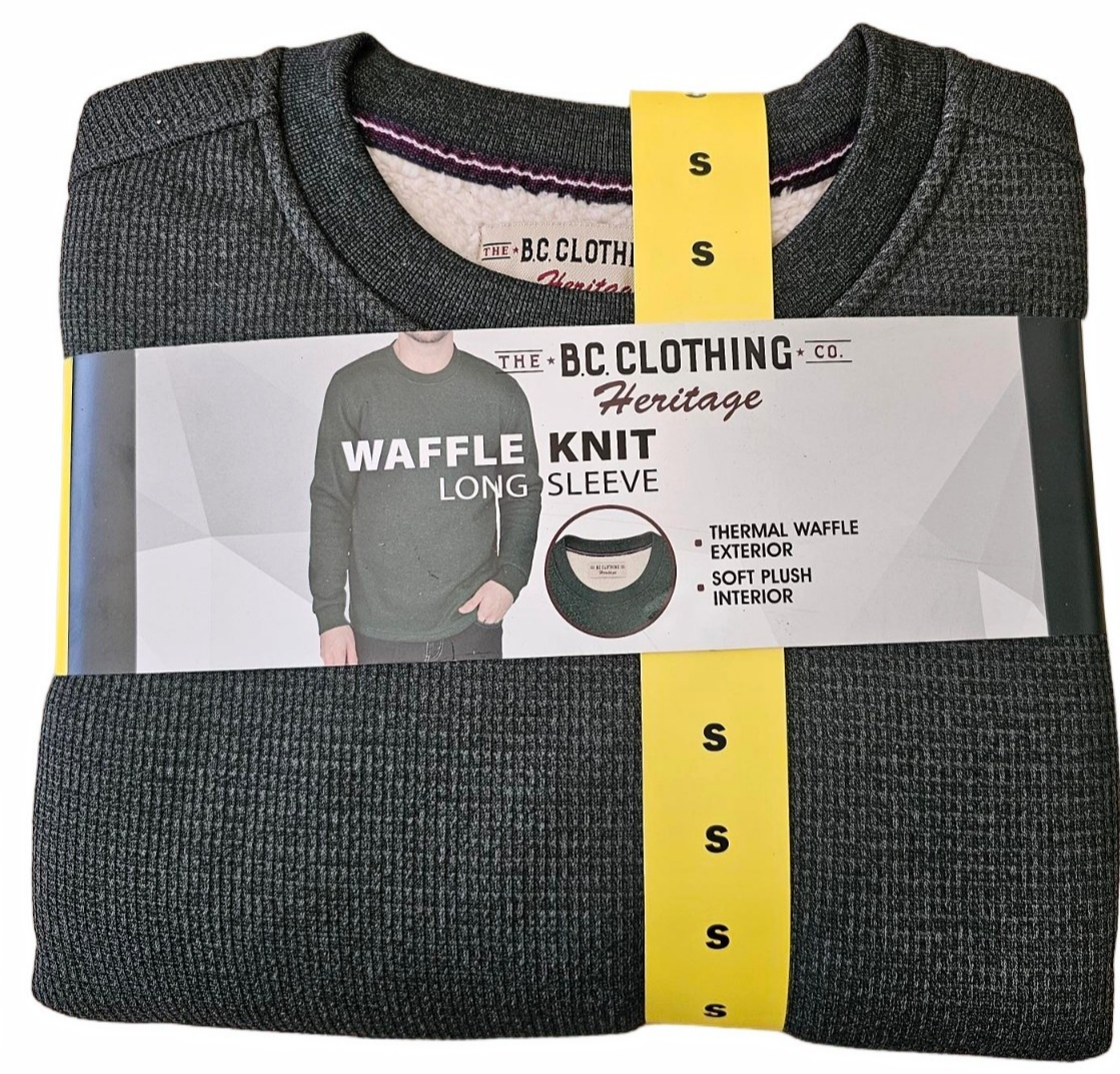BC Clothing Mens Long Sleeve Lined Crew Neck Sweatshirt - GREEN - SM / SMALL