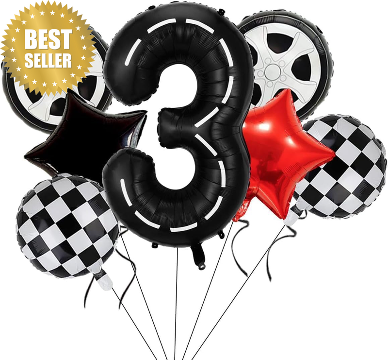 Race Car Birthday Balloons Decorations 7 Pcs with Number 3