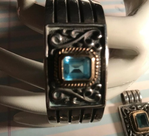 14k And Sterling Silver Topaz Bracelet Pendant Earrings Set