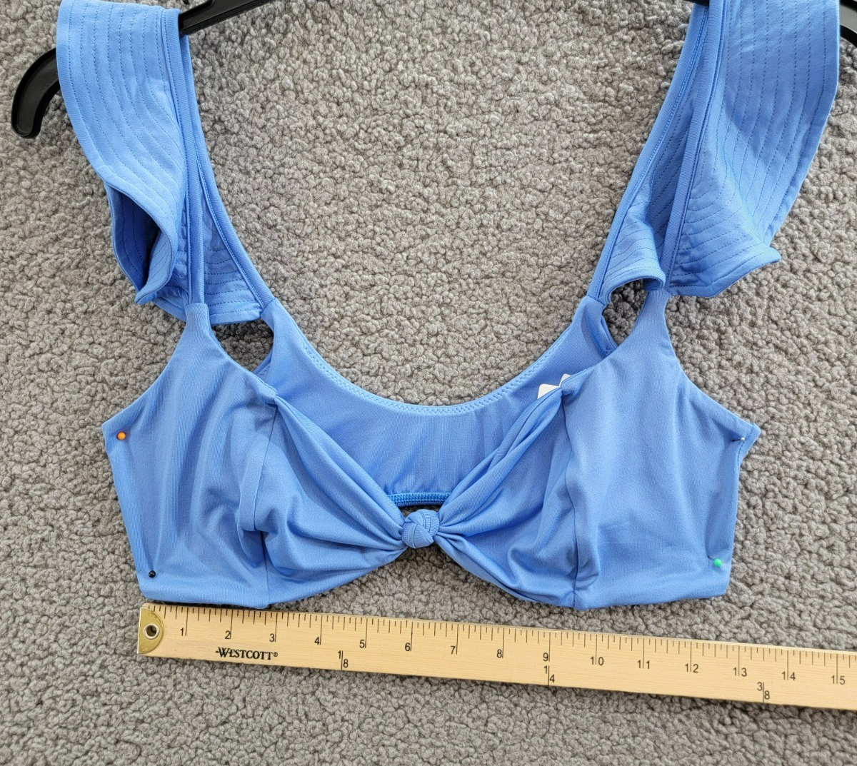 Peixoto Amara Bikini Top Women's L Lazuli Blue Knot Front Ruffle Sleeve Pullover - Picture 7 of 18