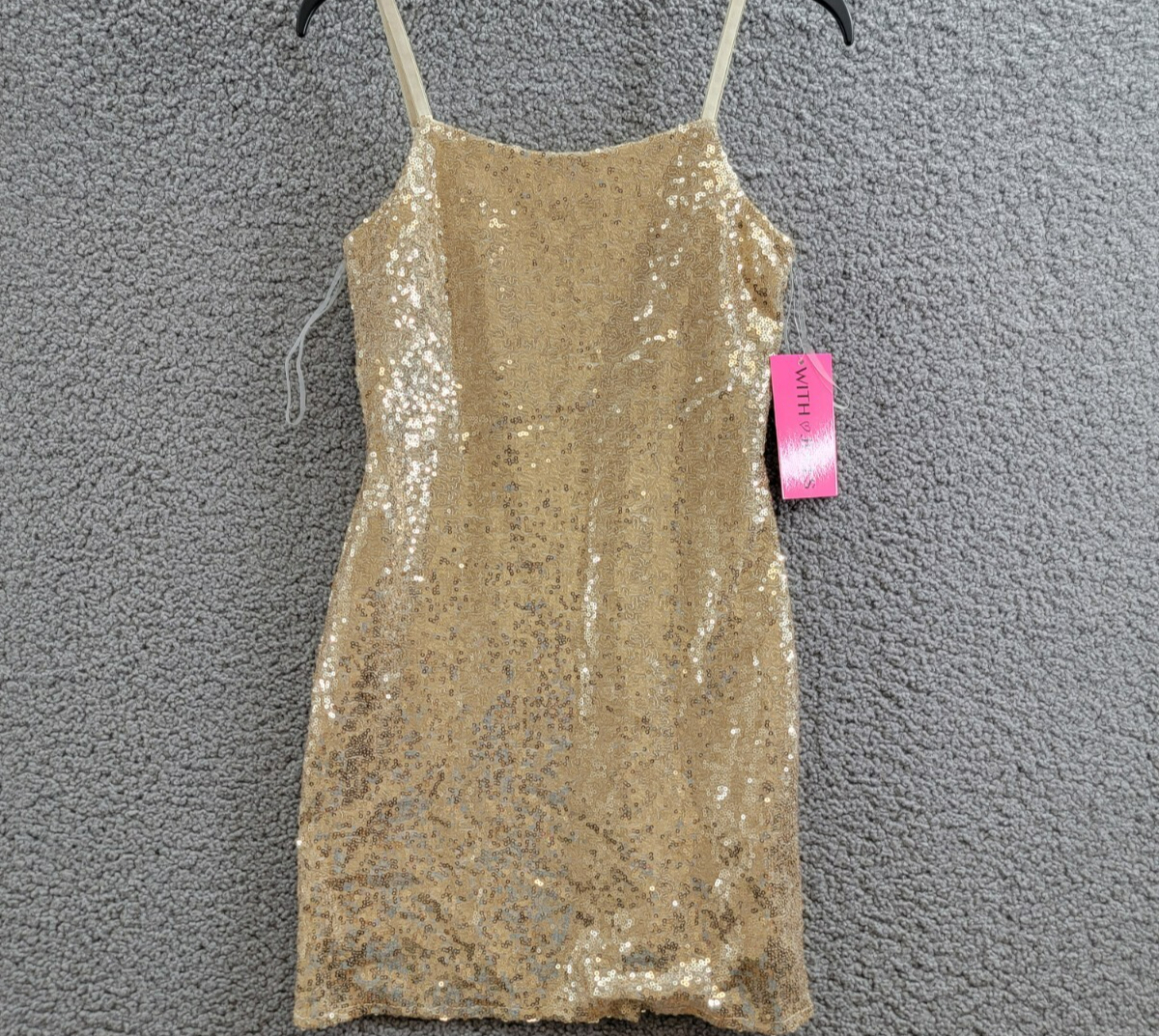 With Jules Sleeveless Sequin Bodycon Dress Big Girls XL Gold Round Neck Pullover - Picture 2 of 15