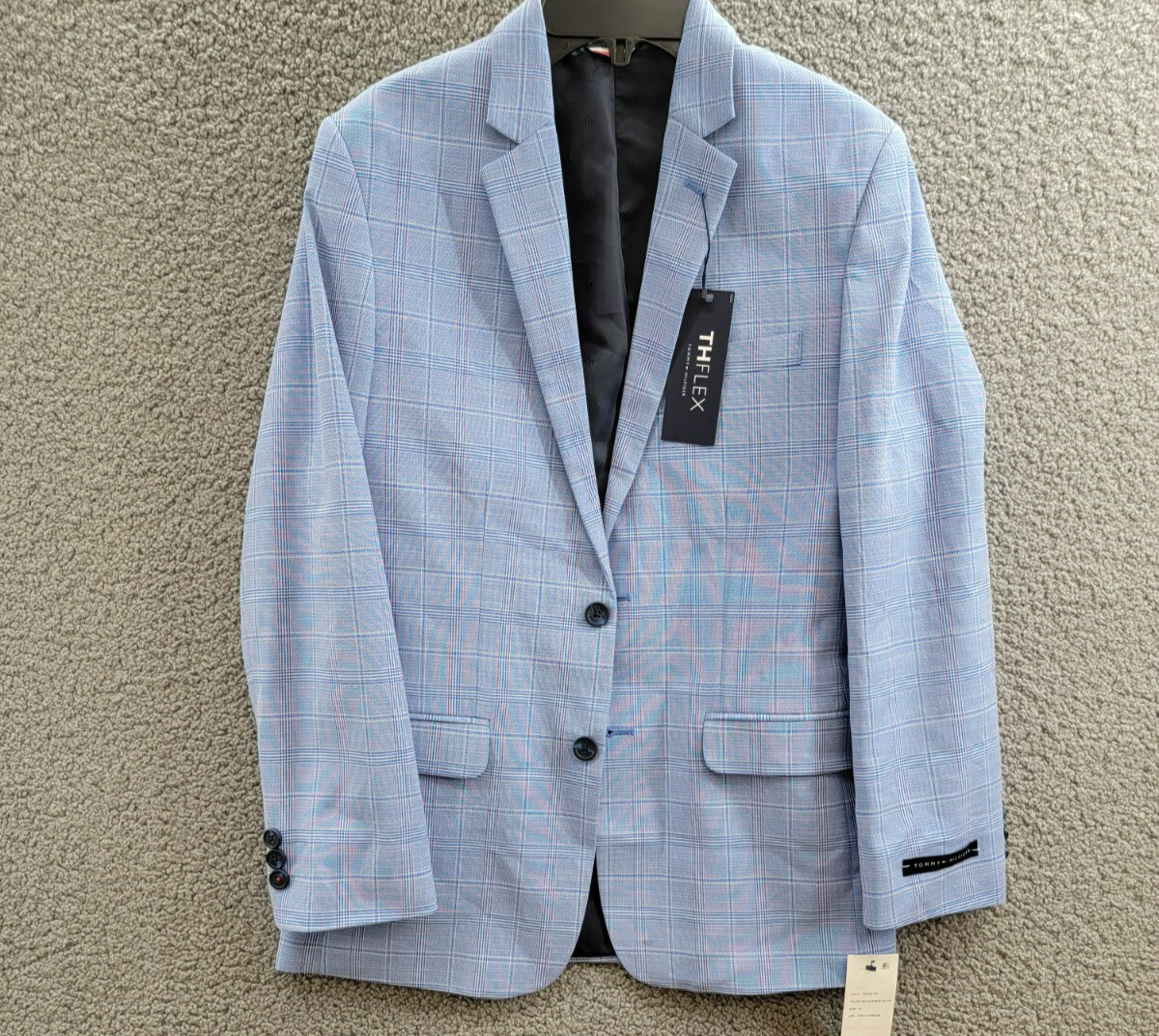 Tommy Hilfiger Stretch Deco Plaid Sport Coat Big Boys 16 Blue Flap Pockets L/S - Picture 2 of 19