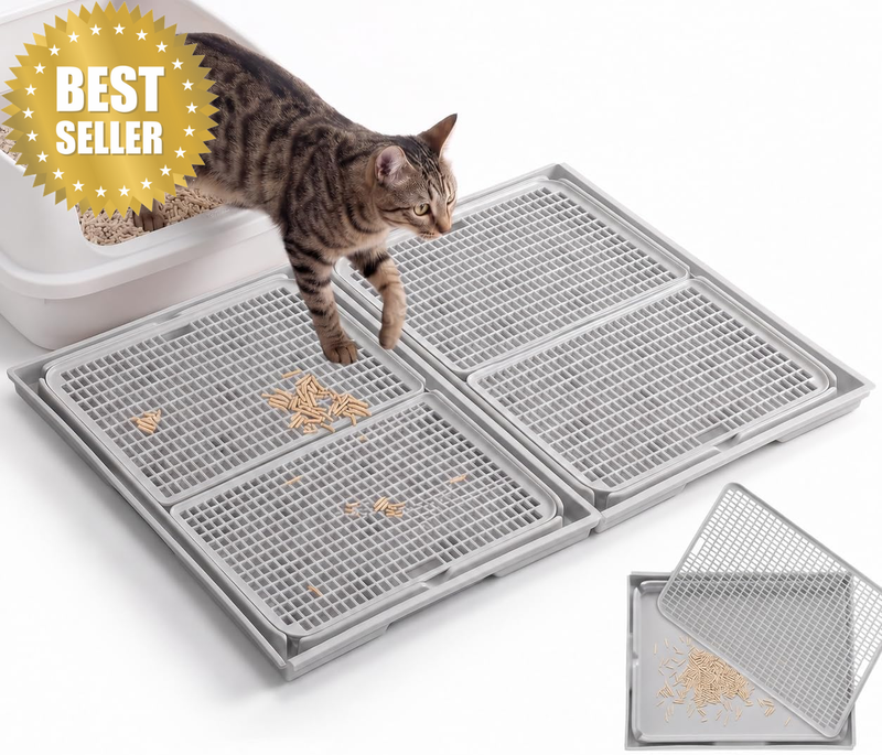 Cat Litter Mat 4 Pack, Double Layer Non-Slip, Pet Potty Leakproof, Grey