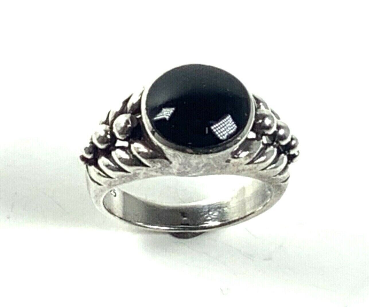SE 925 Sterling Silver Ring w/ Round Onyx Cabochon & Open Braided Work, US 7.5 SE 925 Sterling Silver Ring w/ Round Onyx Cabochon & Open Braided Work, US 7.5