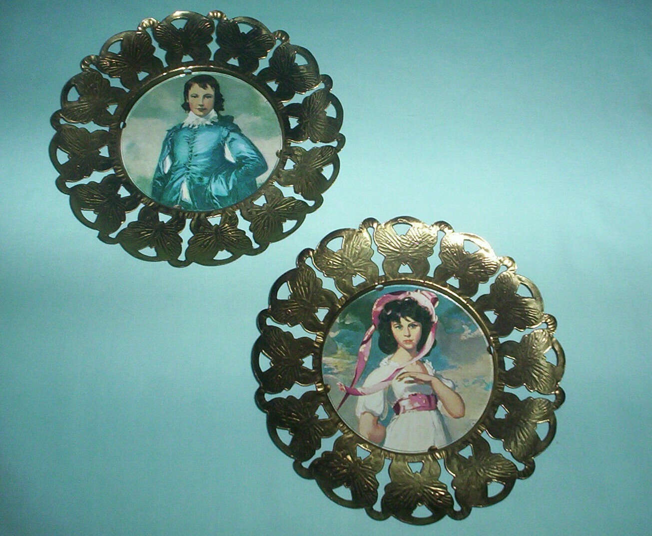 4 Brass Butterfly Frames Victorian Art Blue Boy Pinkie The Red Boy Miss Bowles