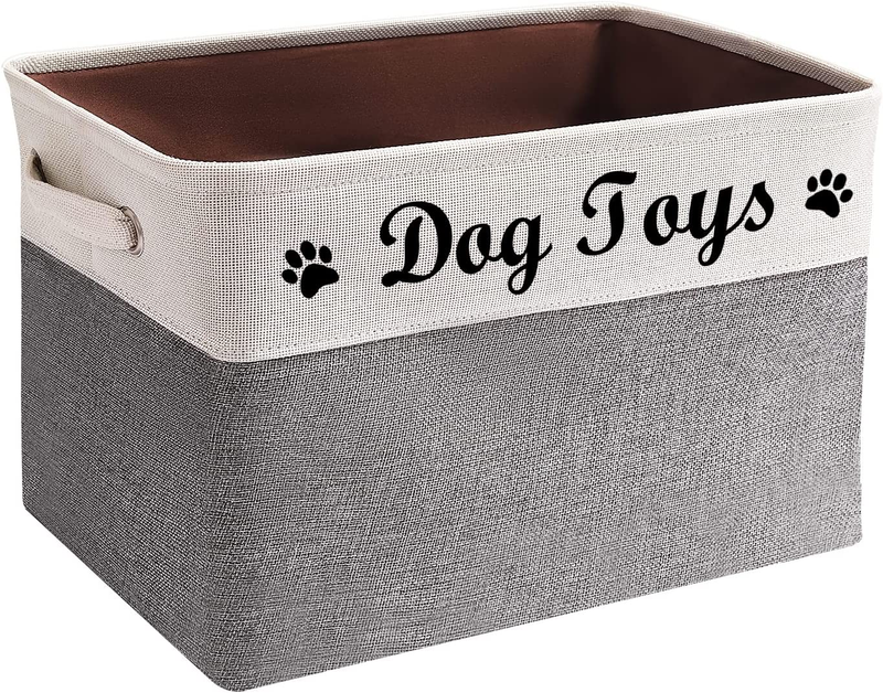 Dog Toy Box Large, Collapsible for Dog Toy Storage with Comfortable Handles Grey