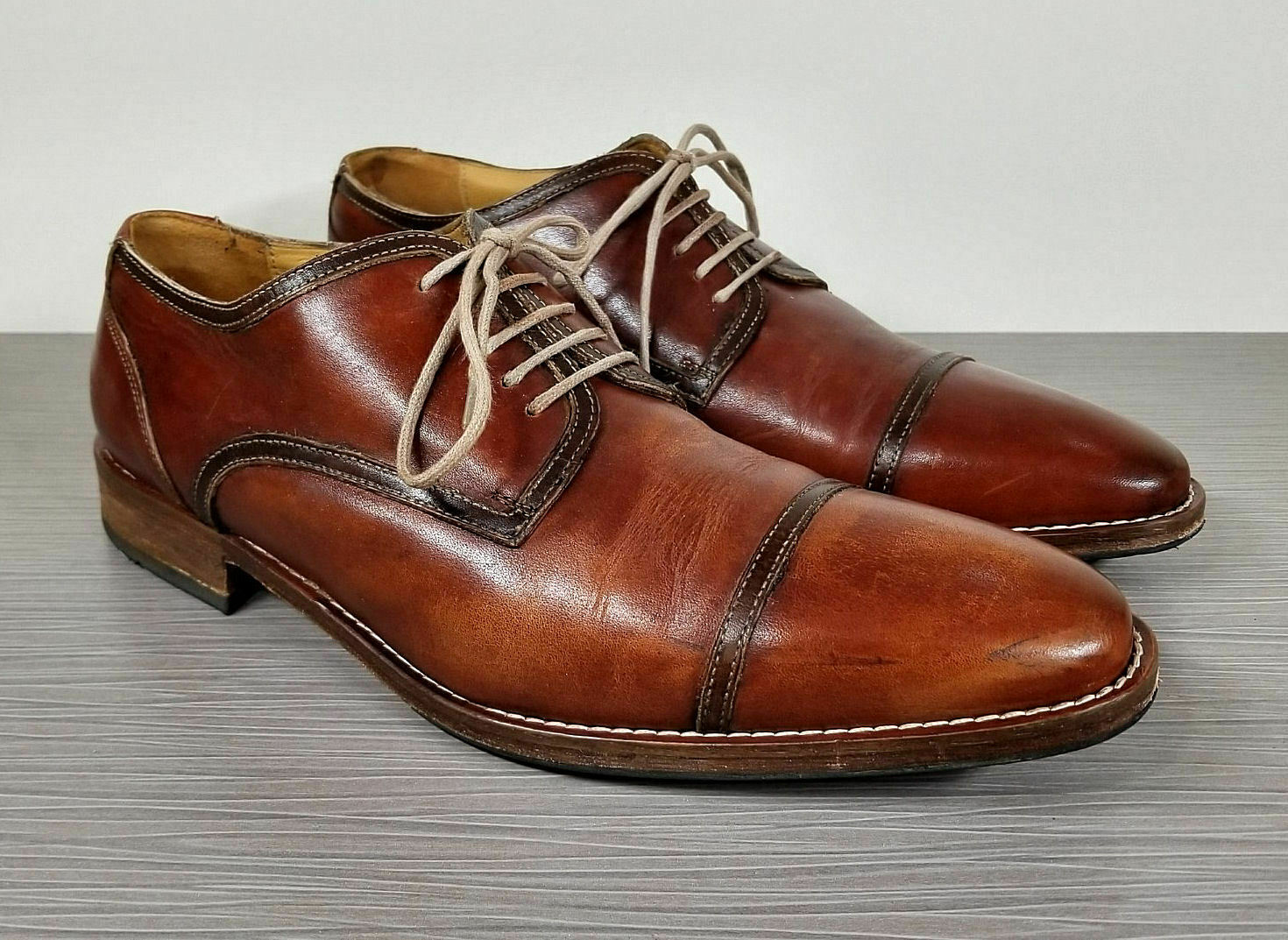 Ron White Eugene Cap Toe Derby, Cognac Leather, Mens Size 9 / 42