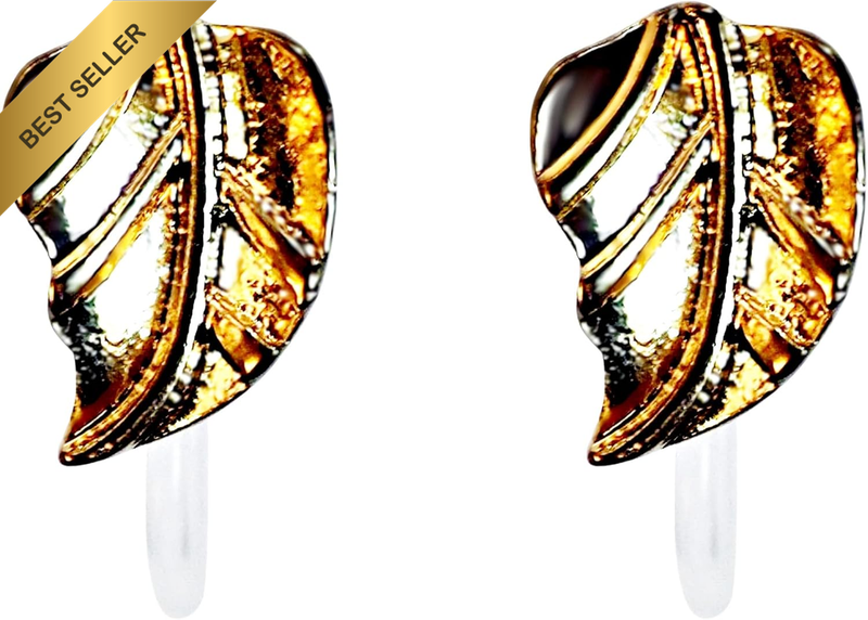Women’s Gold Leaf Minimalist Clip On Earrings Invisible Non Pierced Pierced Look