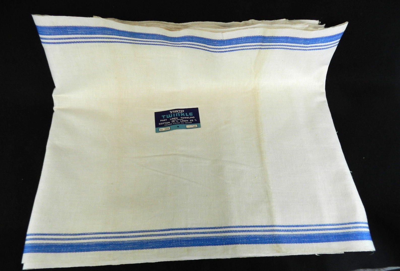 Vtg Startex Twinkle Toweling Fabric 10 Yds Blue Stripe Cotton/Linen Blend