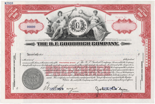 The B.F. Goodrich Company. Stock Certificate.