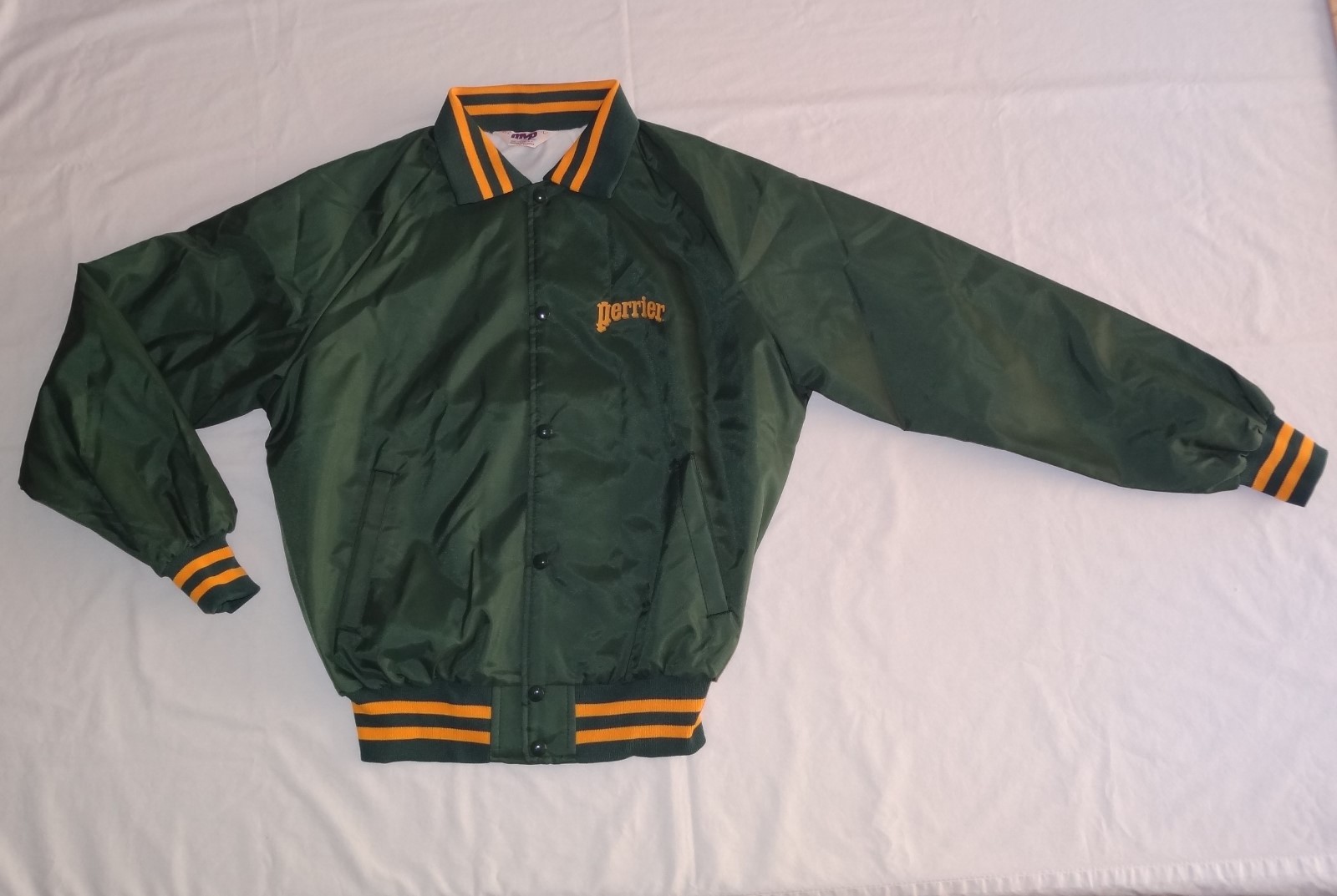 Vintage MVP Perrier Soda Sparkling Water Logo Promo Snap Jacket Large USA made