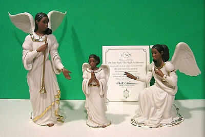 LENOX ''OH HOLY NIGHT'' Nativity ANGELS set of 3 African American NEW in BOX w/COA