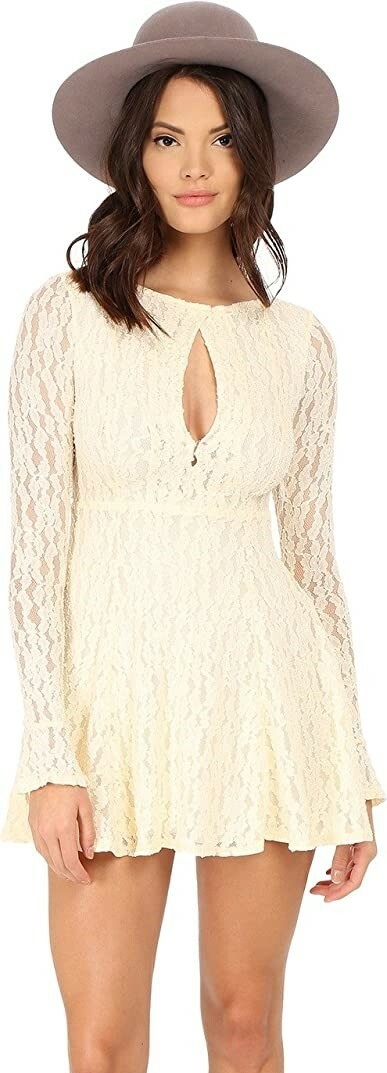 Free People 243174 Womens Floral Lace Fit & Flare Dress Shearling Size Small