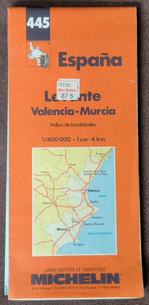 Michelin Map 445 Spain Centre-Est Valencia Murcia 1994   39x47