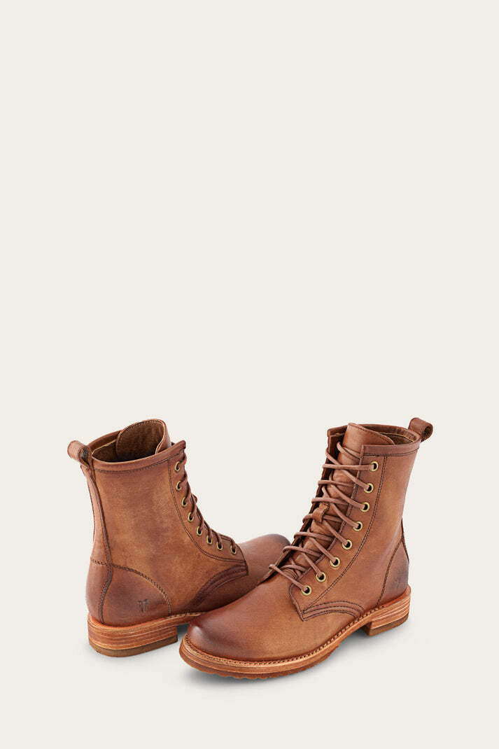 Pre-owned Frye Women's Veronica 6 1/2" Caramel Waterproof Lace-up Combat Boots, Size 6.5 M In Brown