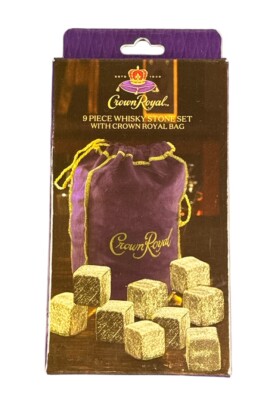 Crown Royal 9pcs Pieces Whisky Stone Set + Crown Royal Bag New In Box Drinking