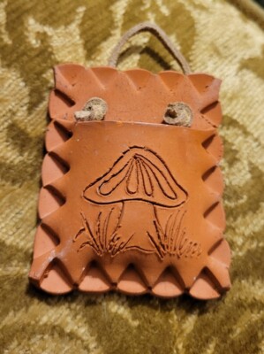 Adorable Tiny Clay Terracotta Mushroom Wall Pocket 3 X 2.25