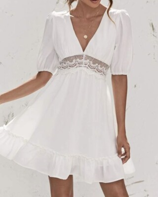 Damen Sommer Kleid Hängerchen Tunika Volant Muster druck Gr. 36 NEU R465