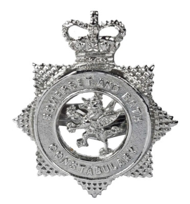 Vintage Queens Crown Somerset & Bath Constabulary Policemans Chrome Cap Badge