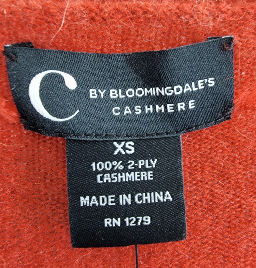 C by Bloomingdale's Cashmere V-Neck Sweater Women's XS Dark Sienna Long Sleeves~ - Picture 8 of 14