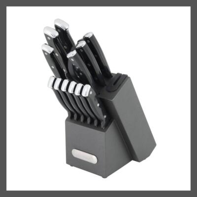Farberware 14pc Triple Rivet Knife Block Set with Edgekeeper Sharpener Graphite