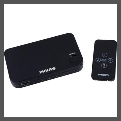 4-портовый HDMI-коммутатор Philips 2.2 с пультом дистанционного управления - Черный