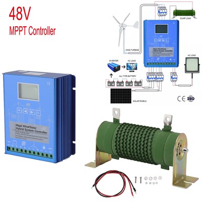 2000W MPPT Hybrid Controller 48V Wind Turbine & Solar Battery W/ LCD Display