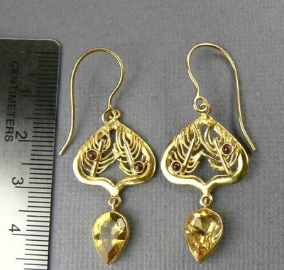 CITRINE & Garnet 18K Gold over SILVER Dangle Earrings