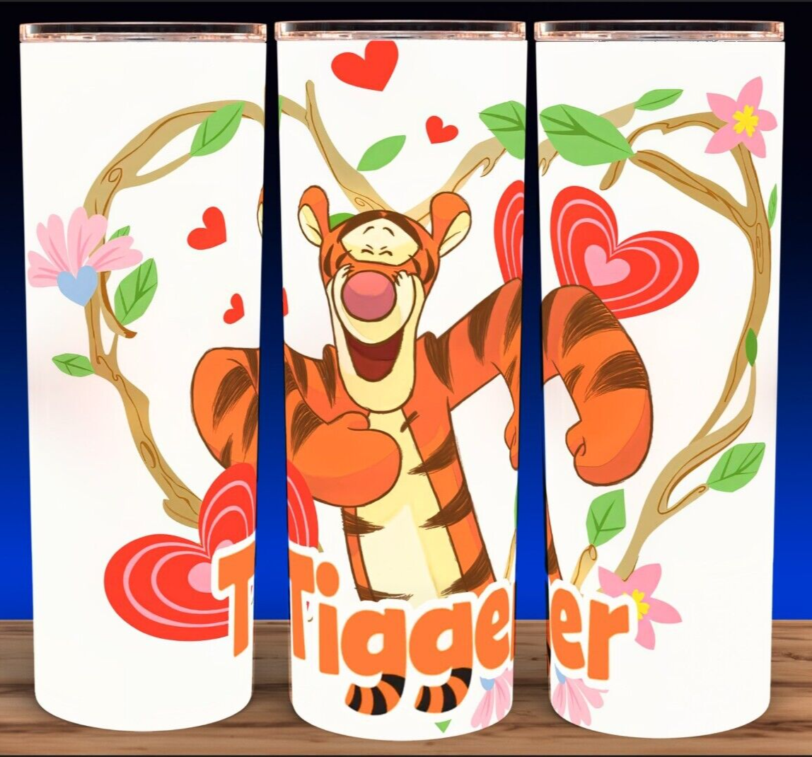 Tigger Cartoon Hearts and Love Cup Mug Tumbler 20 oz with lid and
