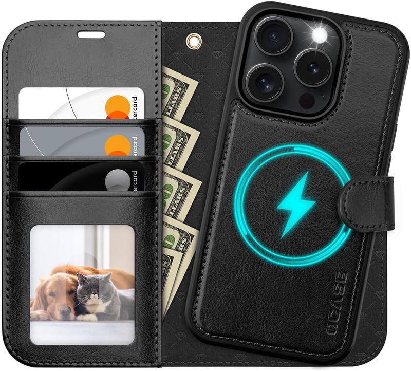 Compatible with iPhone 16 Pro Wallet Case with Card Holders Magnetic Detachable