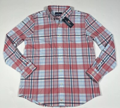 Vineyard Vines Shirt Mens Large Jetty Red Plaid Slim Fit Murray Button Down NWT
