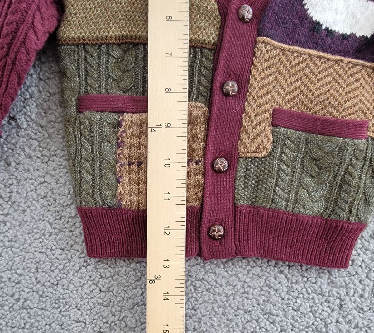 Ralph Lauren Wool Blend Patchwork V-Neck Cardigan Baby Boys' 9-12M Multi L/S - Picture 8 of 18