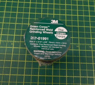 3M 01991 Green Corps Reinforced Weld Grinding Wheel 3 in x 3/16 in x 3/8 in