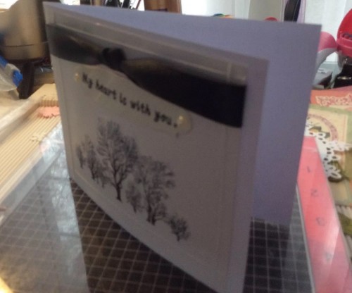 Sympathy Card Black White Pearls Satin Ribbon. I Can Change Writing Handmade