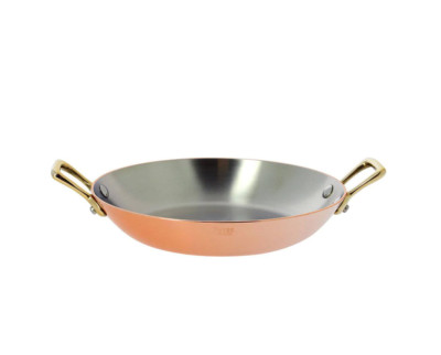 De Buyer inocuivre Service Copper Round Fry Pan With Two Brass Handles, 10.25-In