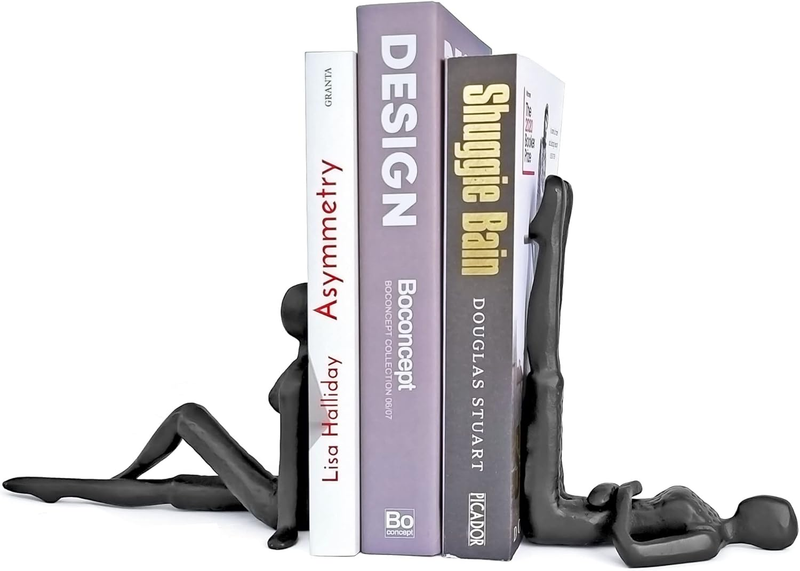 Yoga-Style Black Decorative Bookends, Cast Iron Book Stand to Hold Books Heavy D