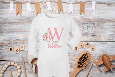 Personalised Pink Rabbit Initial Babygrow Sleepsuit, Vest, New Girl Gift, Coming