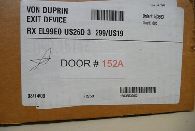 Von Duprin RX EL99EO US26D 3 299 Electric Latch Retraction Exit Device - New