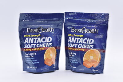LOT OF 2 Best Health Ultra Strength Antacid Soft Chews, Orange, 32ct, EXP:10/23