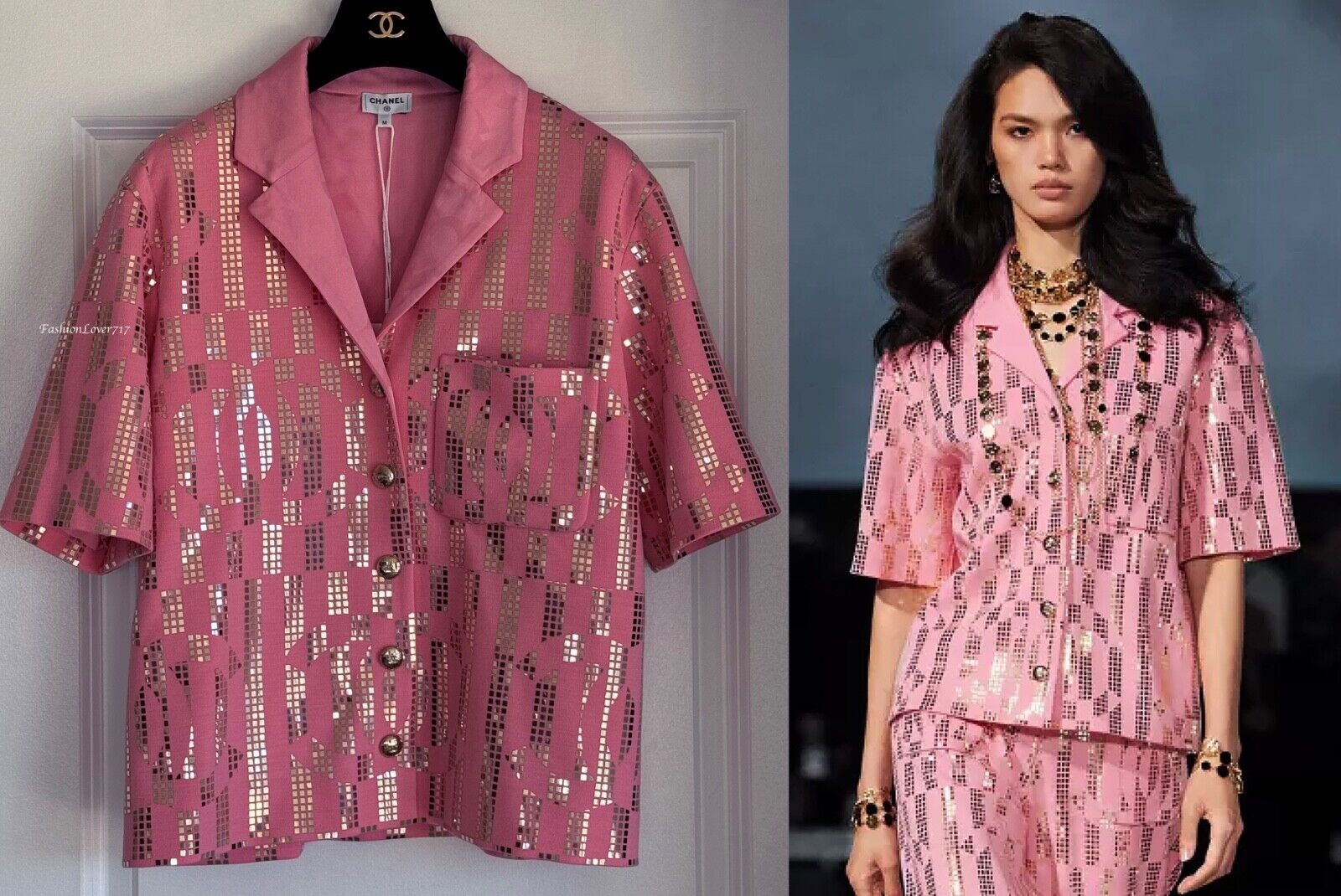 NWT 24C $8000 2024 CHANEL PINK GOLD CC BUTTONS SHIRT TOP NWT 24C $8000 2024 CHANEL PINK GOLD CC BUTTONS SHIRT TOP