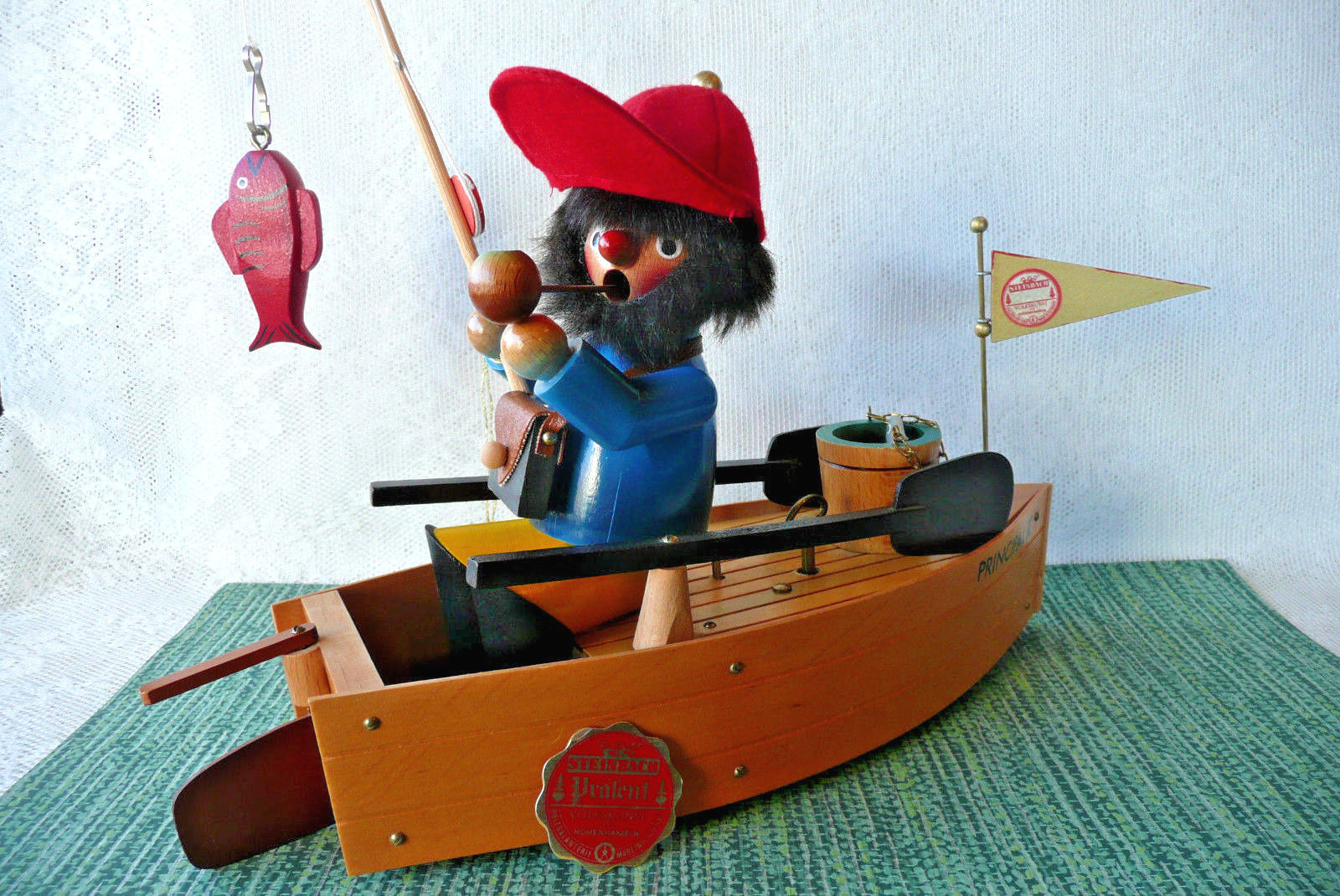 Steinbach Germany Smoker, Fisherman in Boat, Excellent Appearance, Music As Is