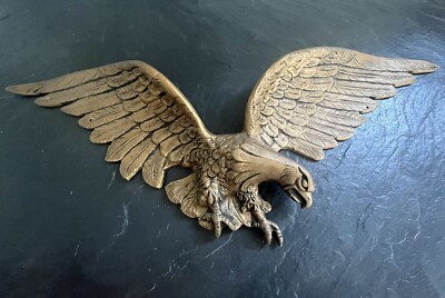 Vintage Flying American Bald Eagle Wall Hanging 3D Metal Brass Gold Tone 27 