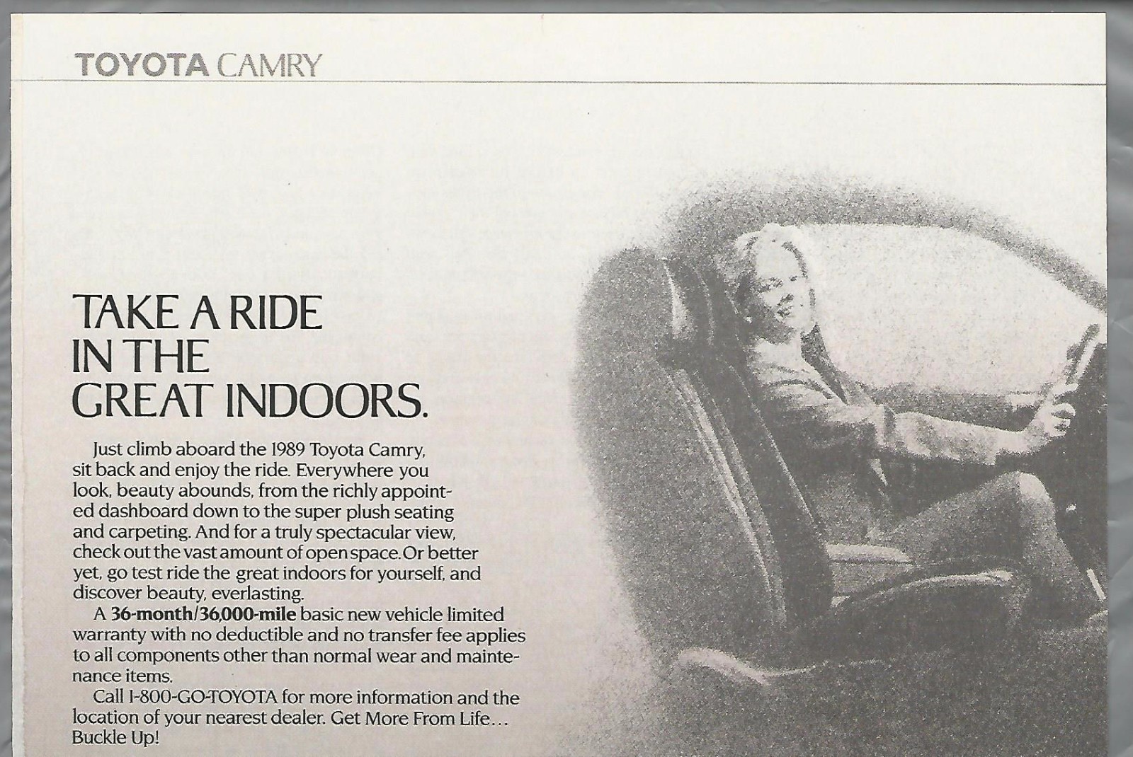 1989 TOYOTA CAMRY Advertisement, Toyota ad, Camry sedan woman driver