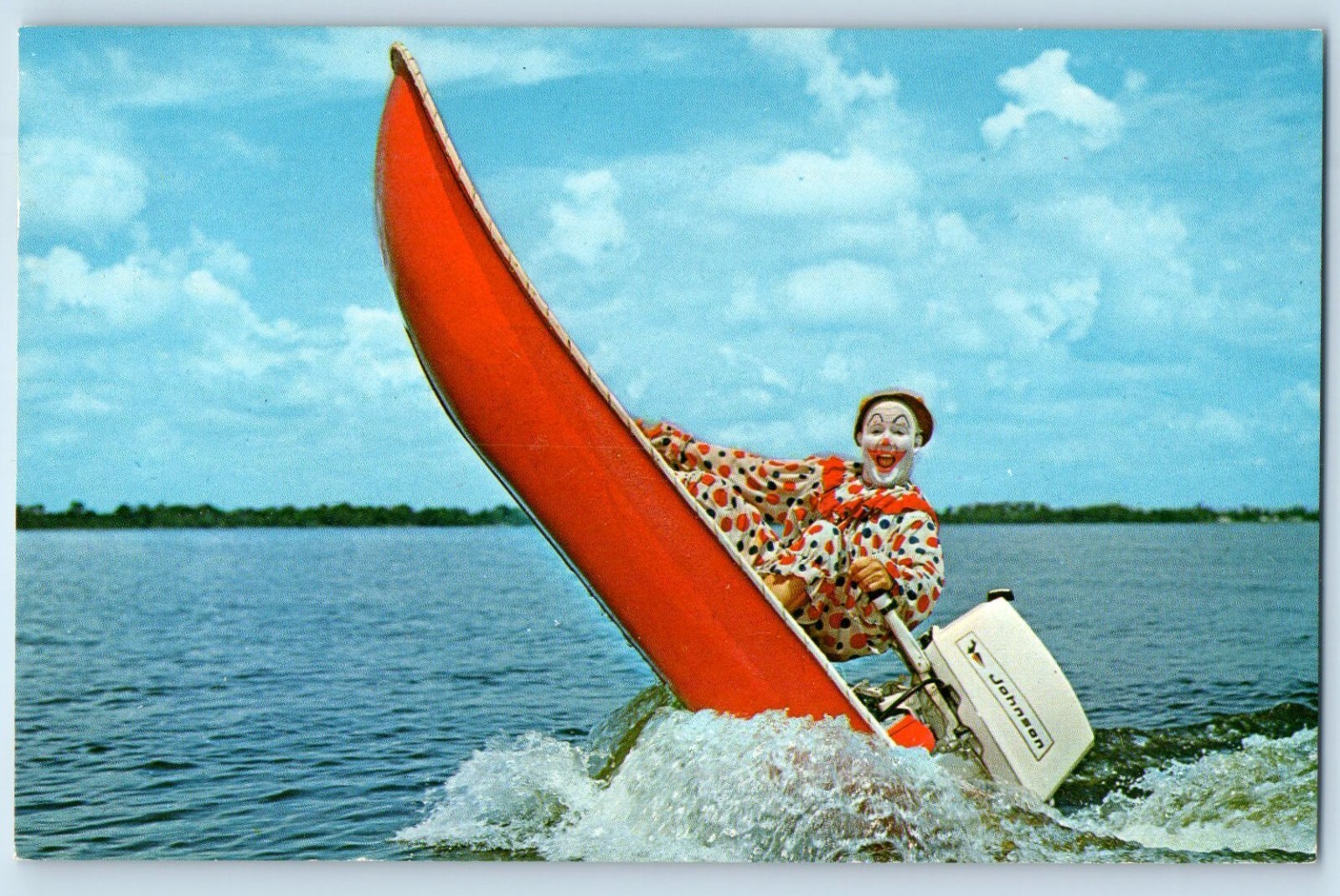 c1960 Cypress Gardens Florida Postcard Corky Clown Flying