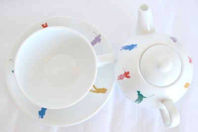 House of Prill Single Serve Stacking Teapot Cup Saucer Set Women Men Golf Swing