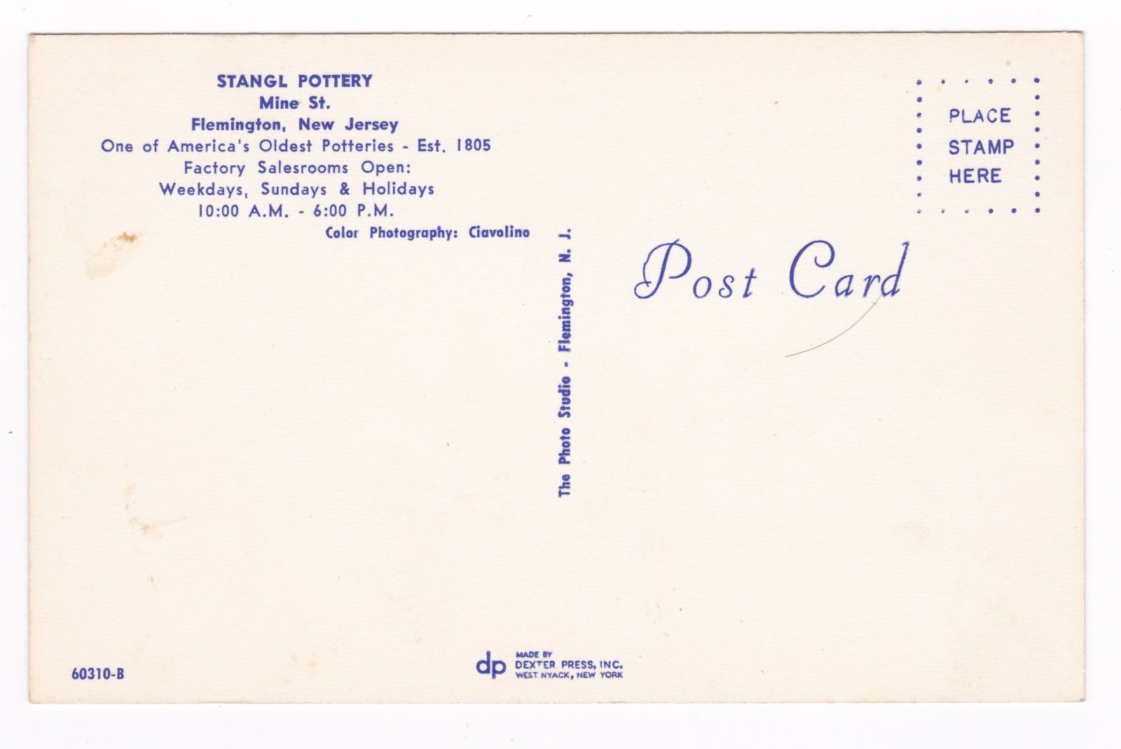 Postcard Stangl Pottery Flemington New Jersey